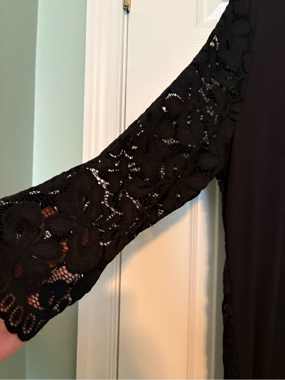 J. Jill Black lace dress with sheer 3/4 sleeves.